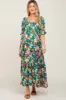Green Floral Smocked Puff Sleeve Maternity Maxi Dress sold by Pinkblush