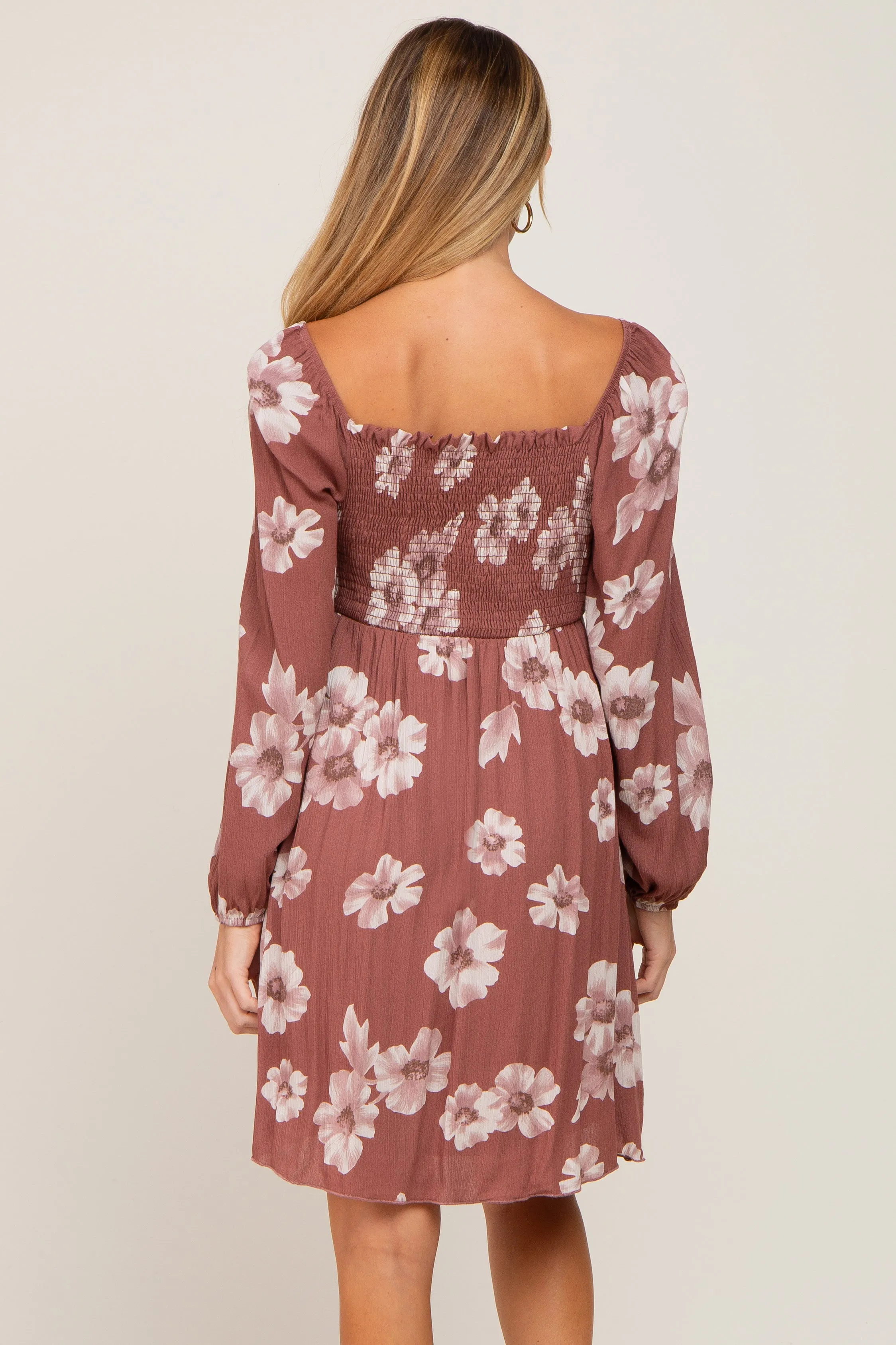 Rust Floral Smocked Tie Back Maternity Dress sold by Pinkblush product image thumbnail 3