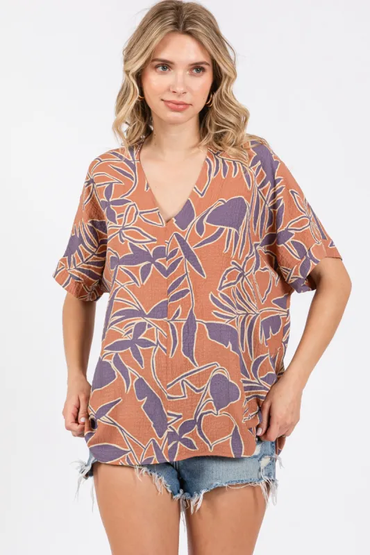 Mauve Floral Short Sleeve Blouse sold by Pinkblush