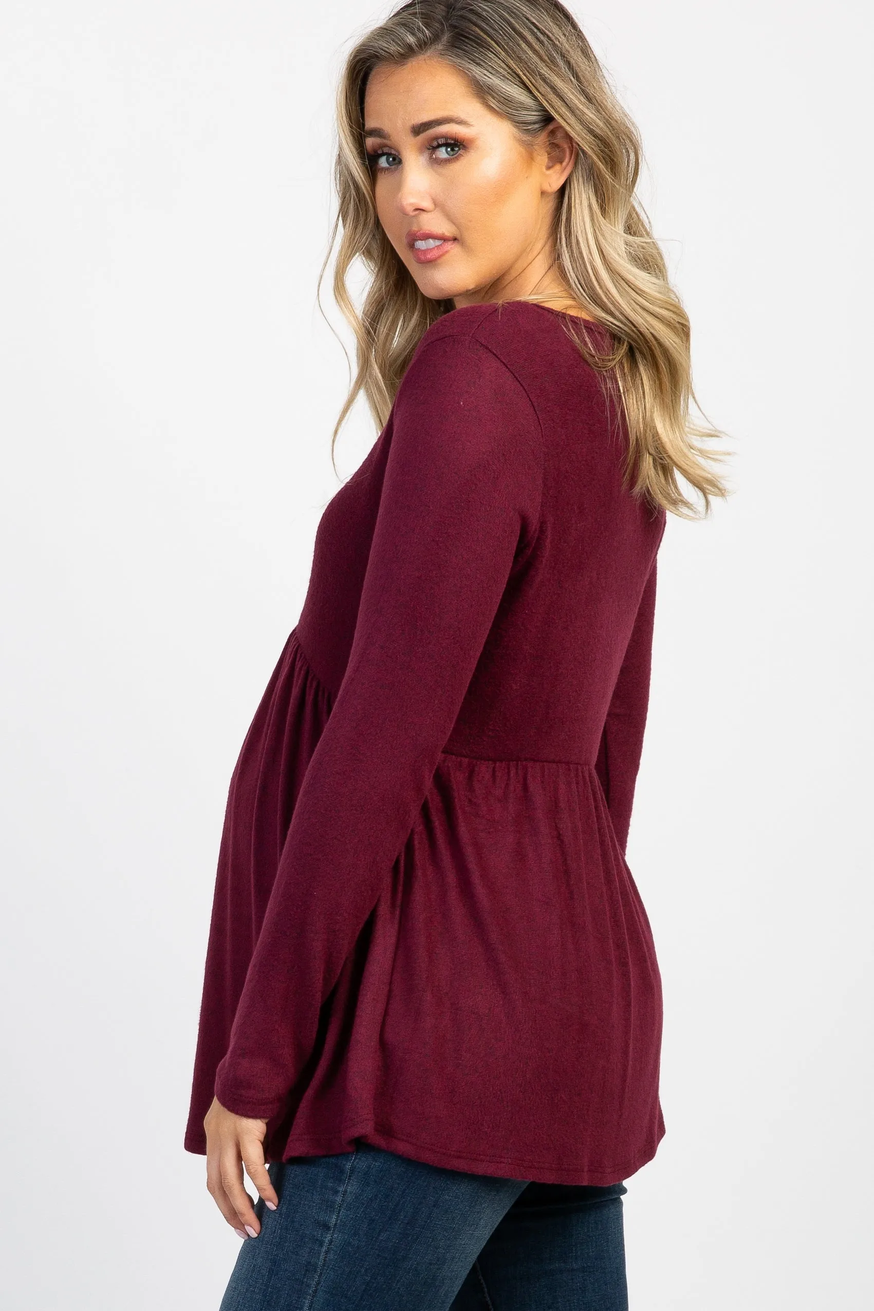 PinkBlush Burgundy Soft Knit Maternity Peplum Top sold by Pinkblush product image thumbnail 3