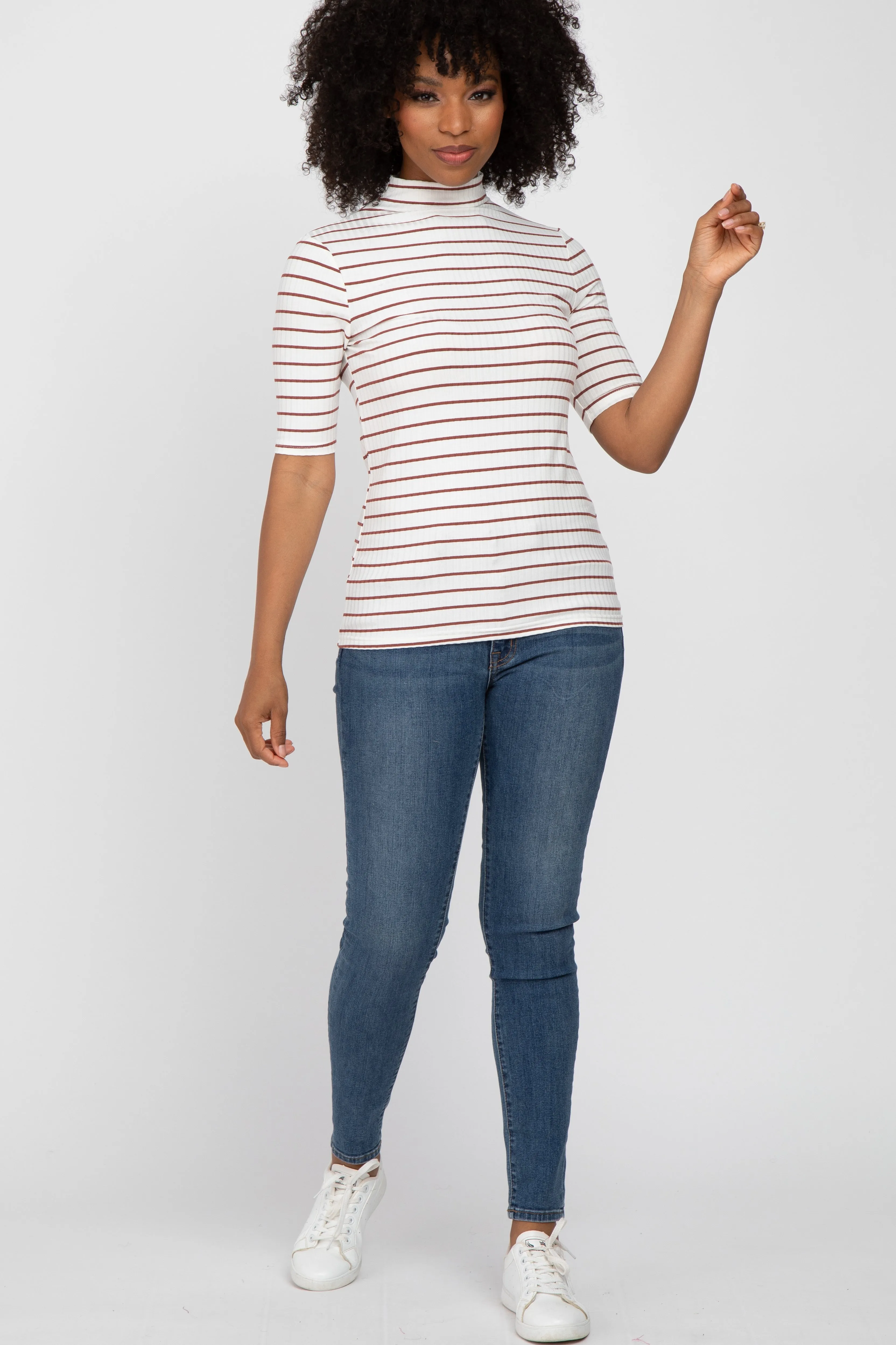 Rust Striped Mock Neck Top sold by Pinkblush product image thumbnail 4