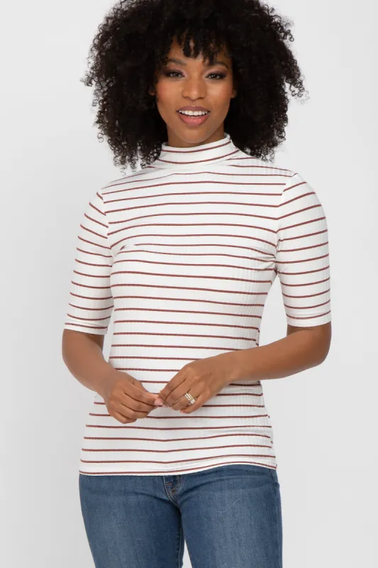 Rust Striped Mock Neck Top sold by Pinkblush