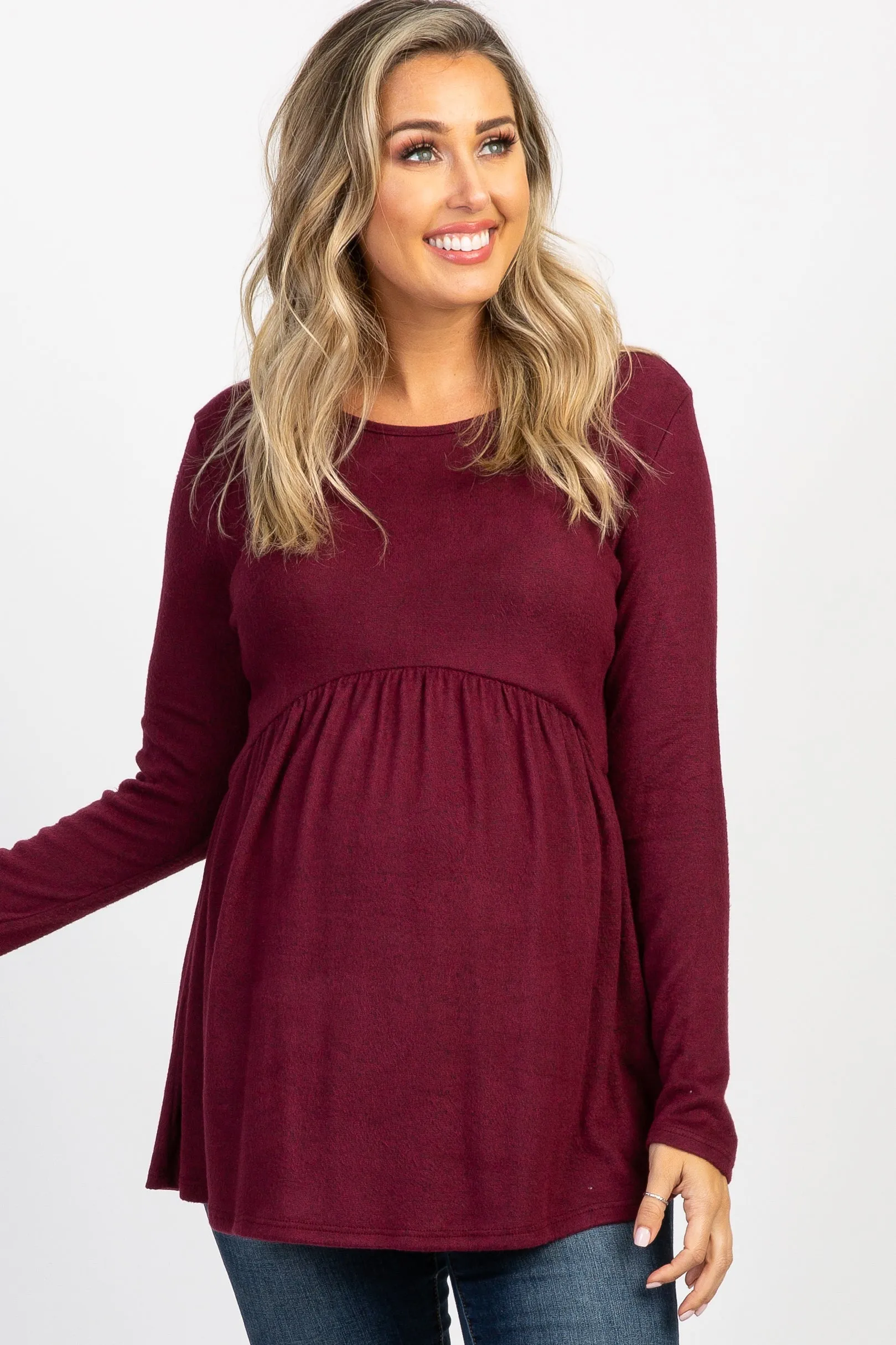 PinkBlush Burgundy Soft Knit Maternity Peplum Top sold by Pinkblush