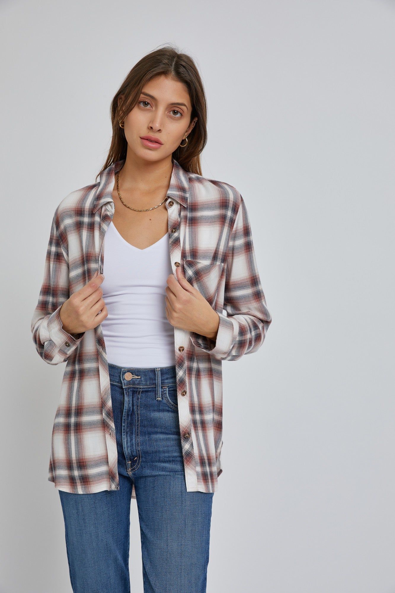 Rust Plaid Button Down Top sold by Pinkblush product image thumbnail 4