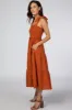 Rust Bow Strap Tiered Midi Dress sold by Pinkblush