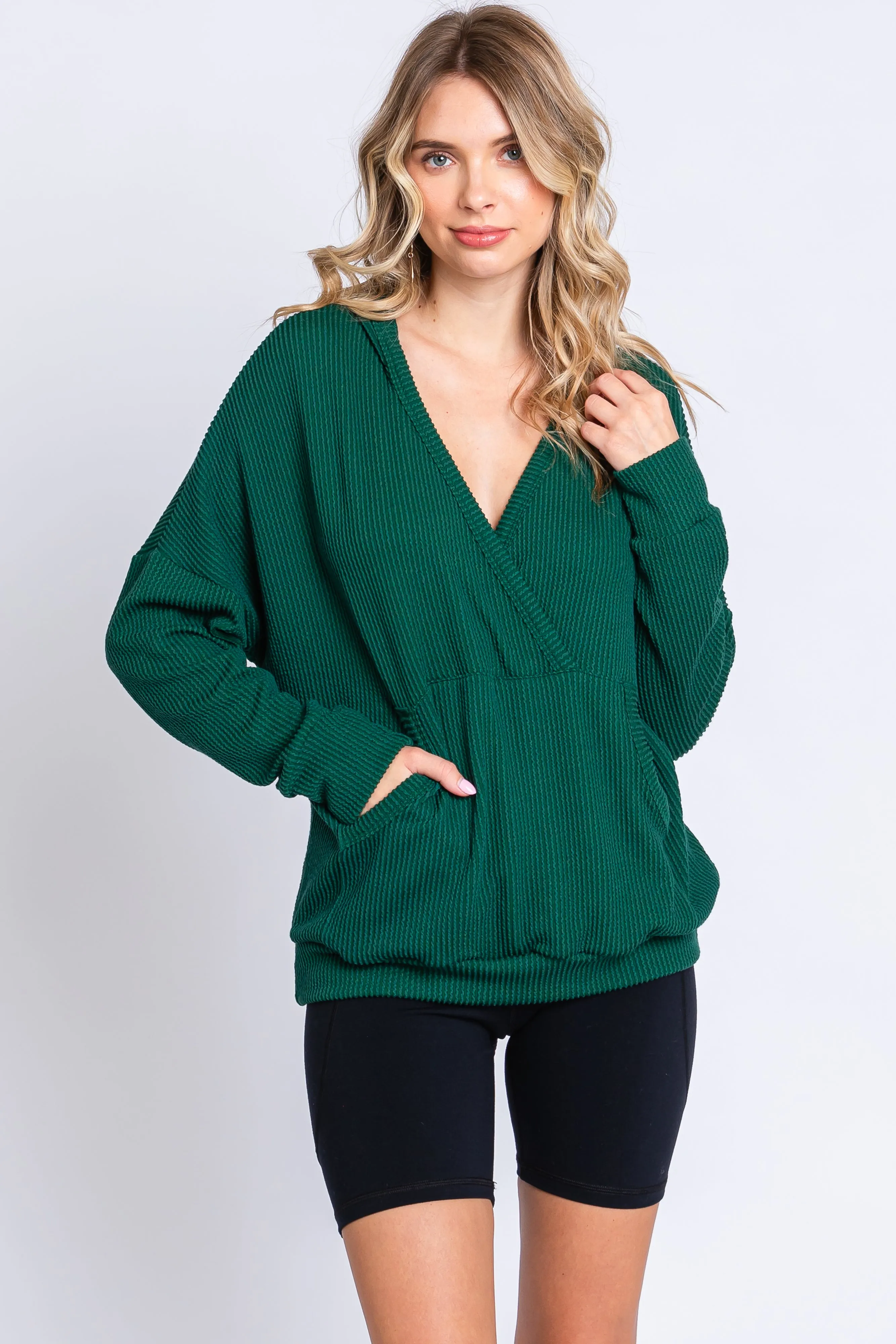Forest Green Ribbed Hooded Wrap Long Sleeve Maternity Top sold by Pinkblush product image thumbnail 5