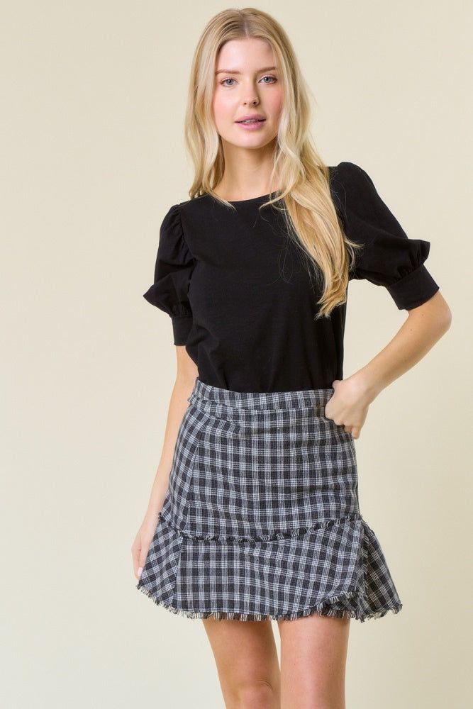 Black Asymmetric Zip Front Tweed Skirt sold by Pinkblush