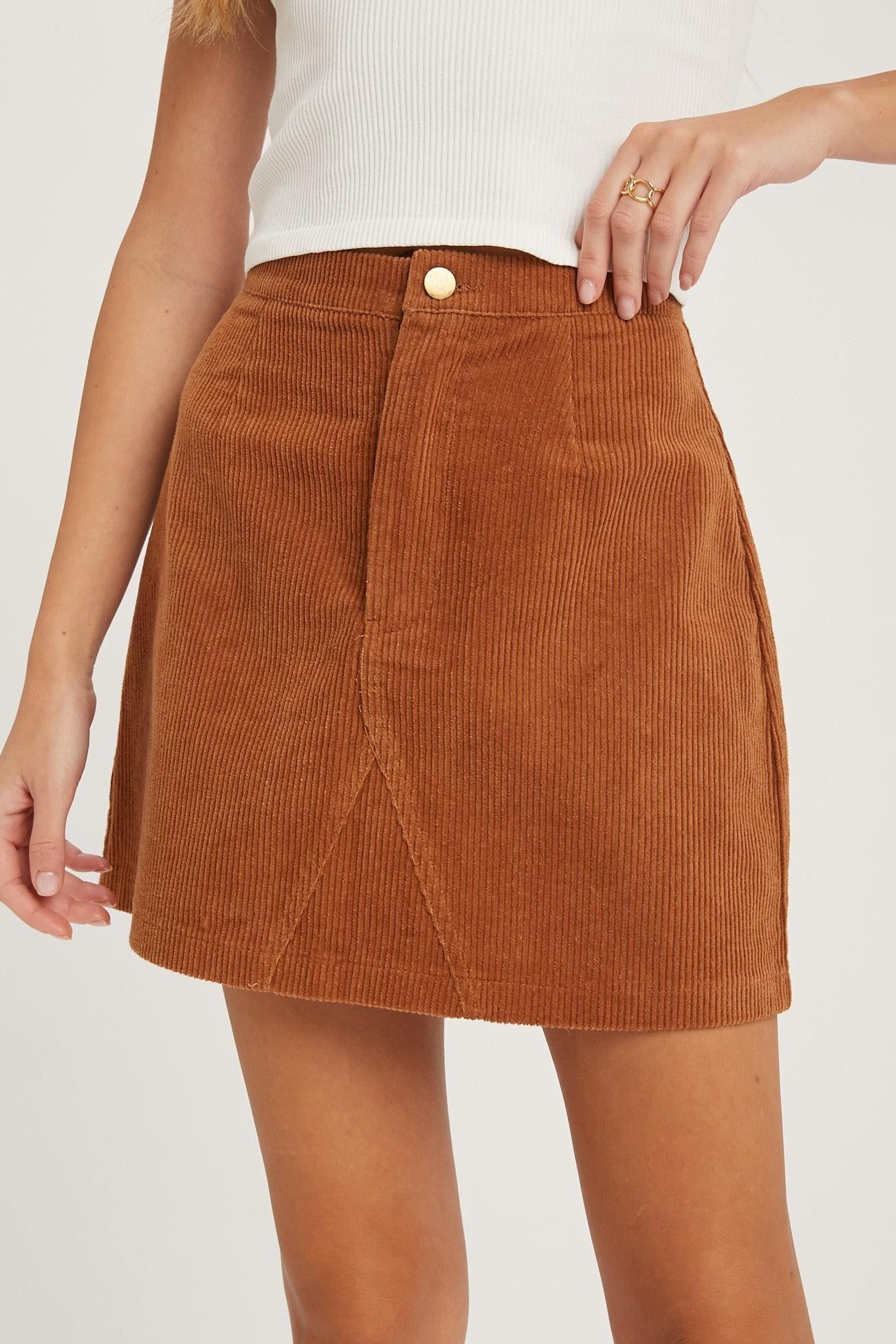 Brown Corduroy Mini Skirt sold by Pinkblush product image thumbnail 2