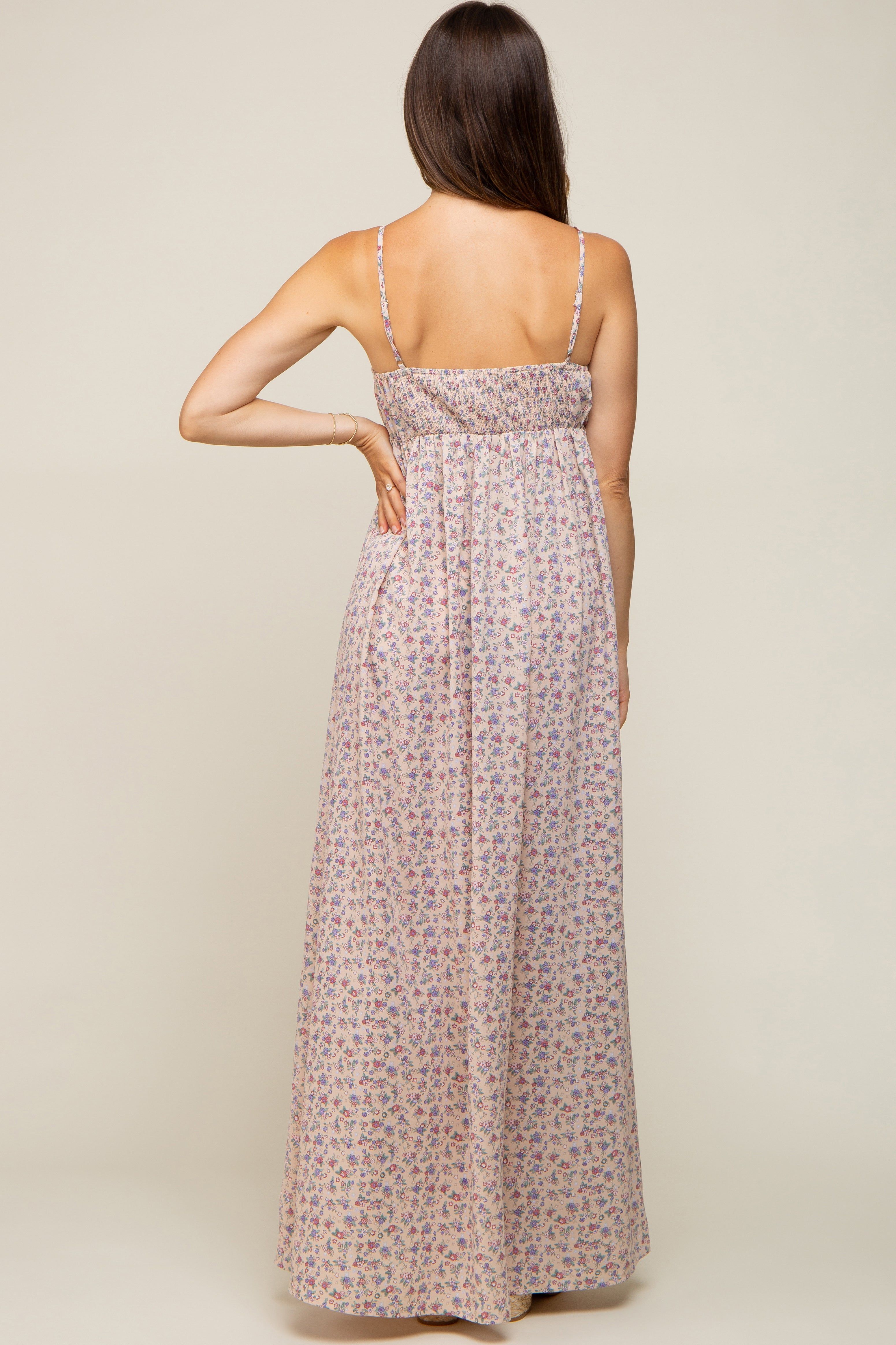 Taupe Floral Sleeveless Maternity Maxi Dress sold by Pinkblush product image thumbnail 3