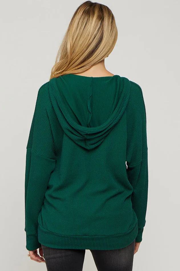 Forest Green Ribbed Hooded Wrap Long Sleeve Maternity Top sold by Pinkblush product image thumbnail 3