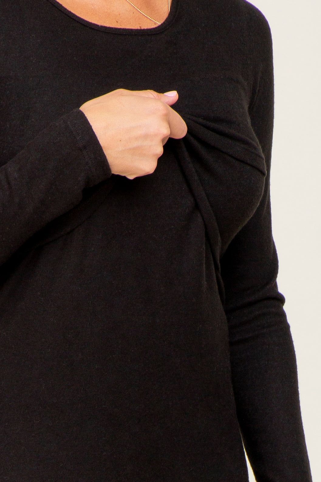 Black Brushed Knit Long Sleeve Wrap Nursing Dress sold by Pinkblush product image thumbnail 4