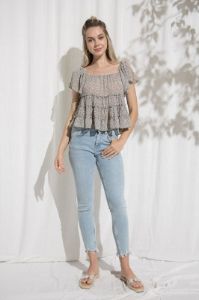 Sage Floral Tier Ruffled Top sold by Pinkblush