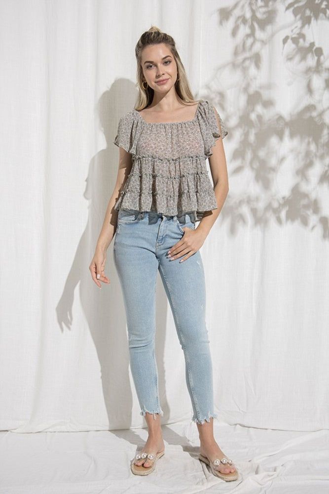 Sage Floral Tier Ruffled Top sold by Pinkblush product image thumbnail 5