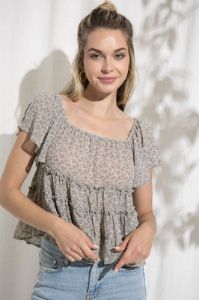 Sage Floral Tier Ruffled Top sold by Pinkblush