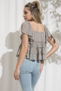 Sage Floral Tier Ruffled Top sold by Pinkblush