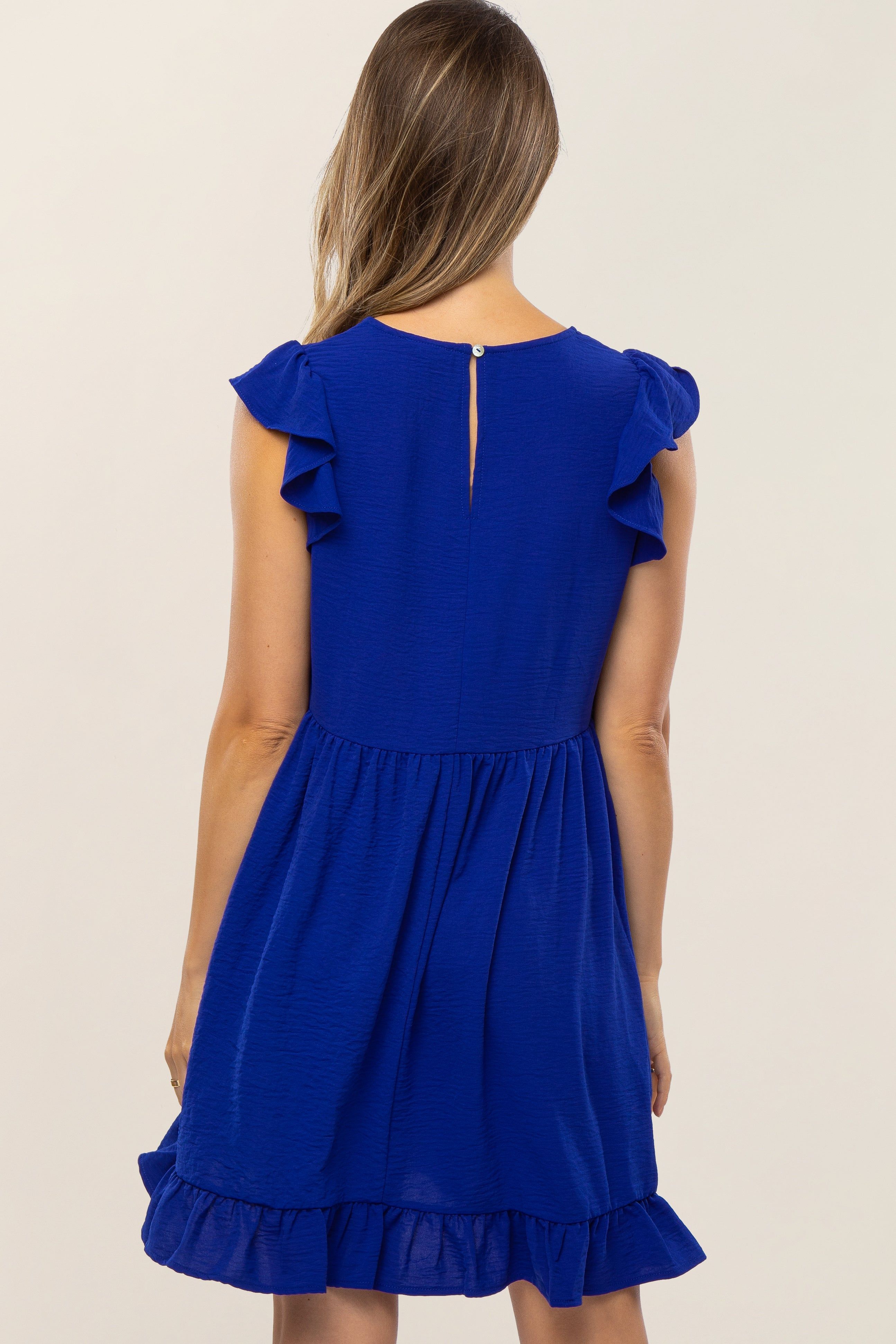 Royal Blue Ruffle Hem V-Neck Maternity Dress sold by Pinkblush product image thumbnail 3