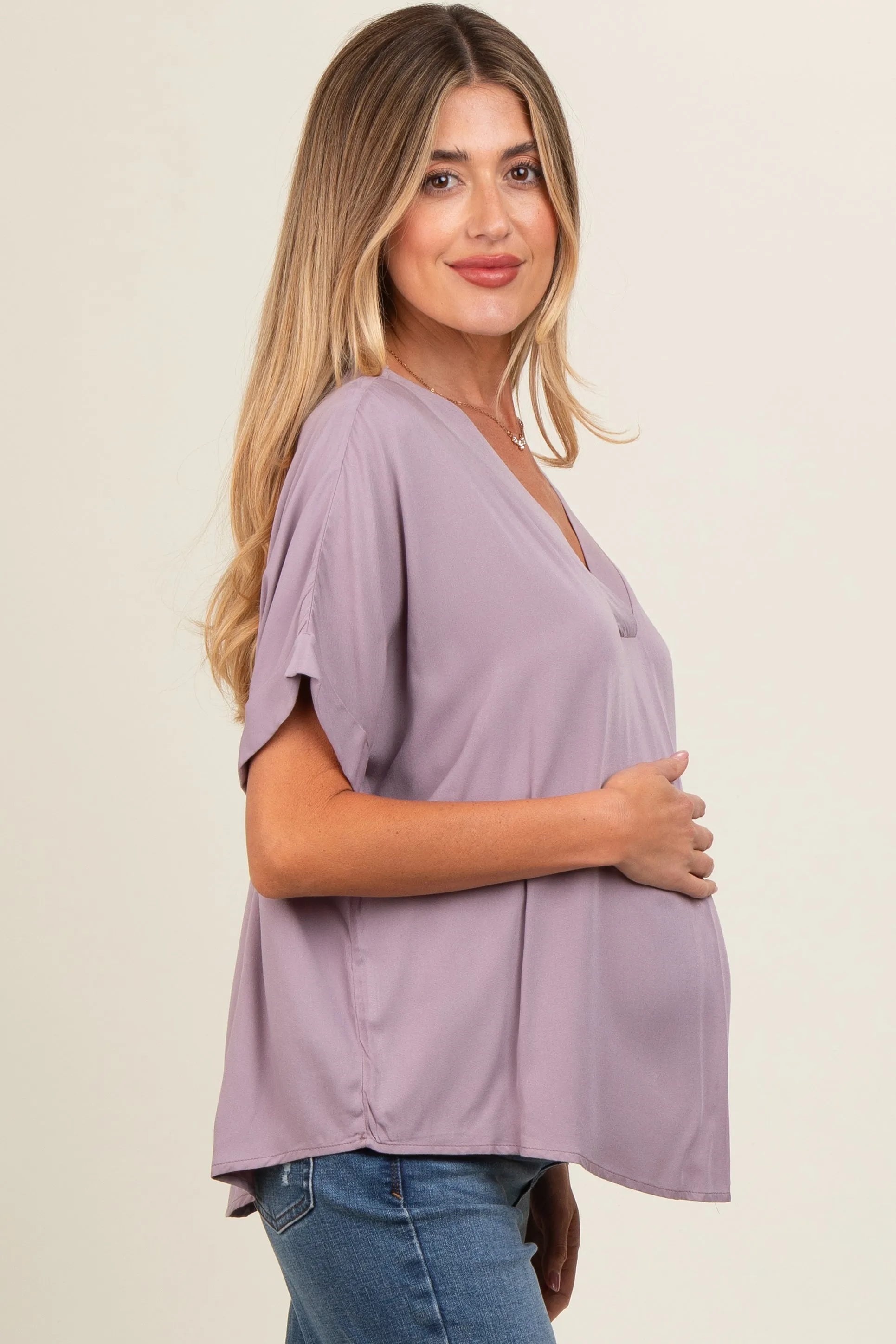 Lavender V-Neck Pin-Tuck Detail Maternity Top sold by Pinkblush product image thumbnail 3