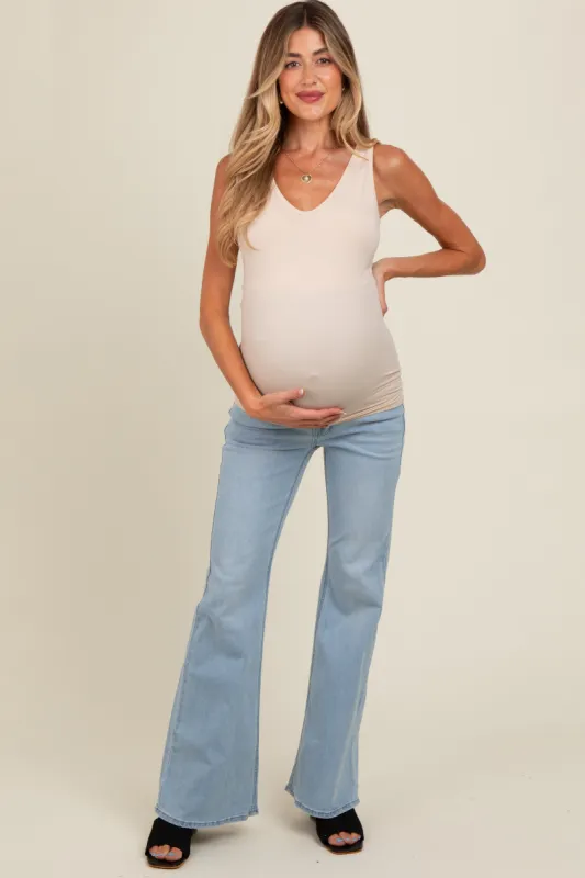 Light Blue Flare Leg Maternity Jeans sold by Pinkblush