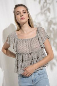 Sage Floral Tier Ruffled Top sold by Pinkblush