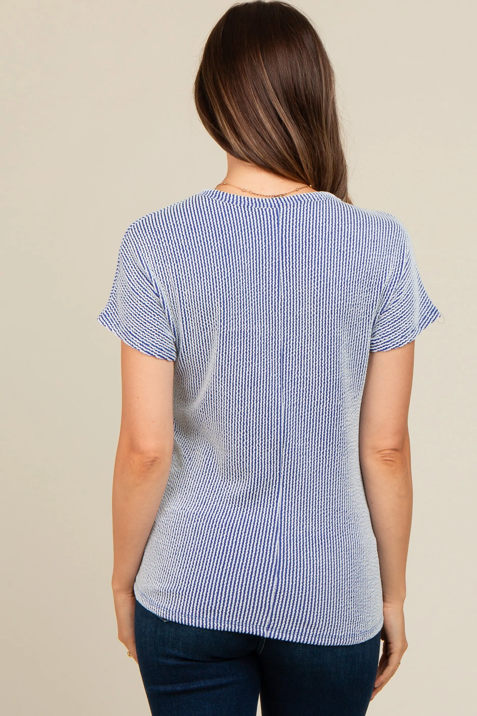Royal Blue Ribbed Split Neckline Maternity Short Sleeve Top sold by Pinkblush product image thumbnail 4
