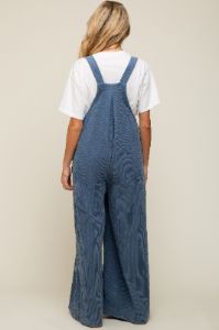 Blue Corduroy Front Pleated Wide Leg Maternity Overalls sold by Pinkblush