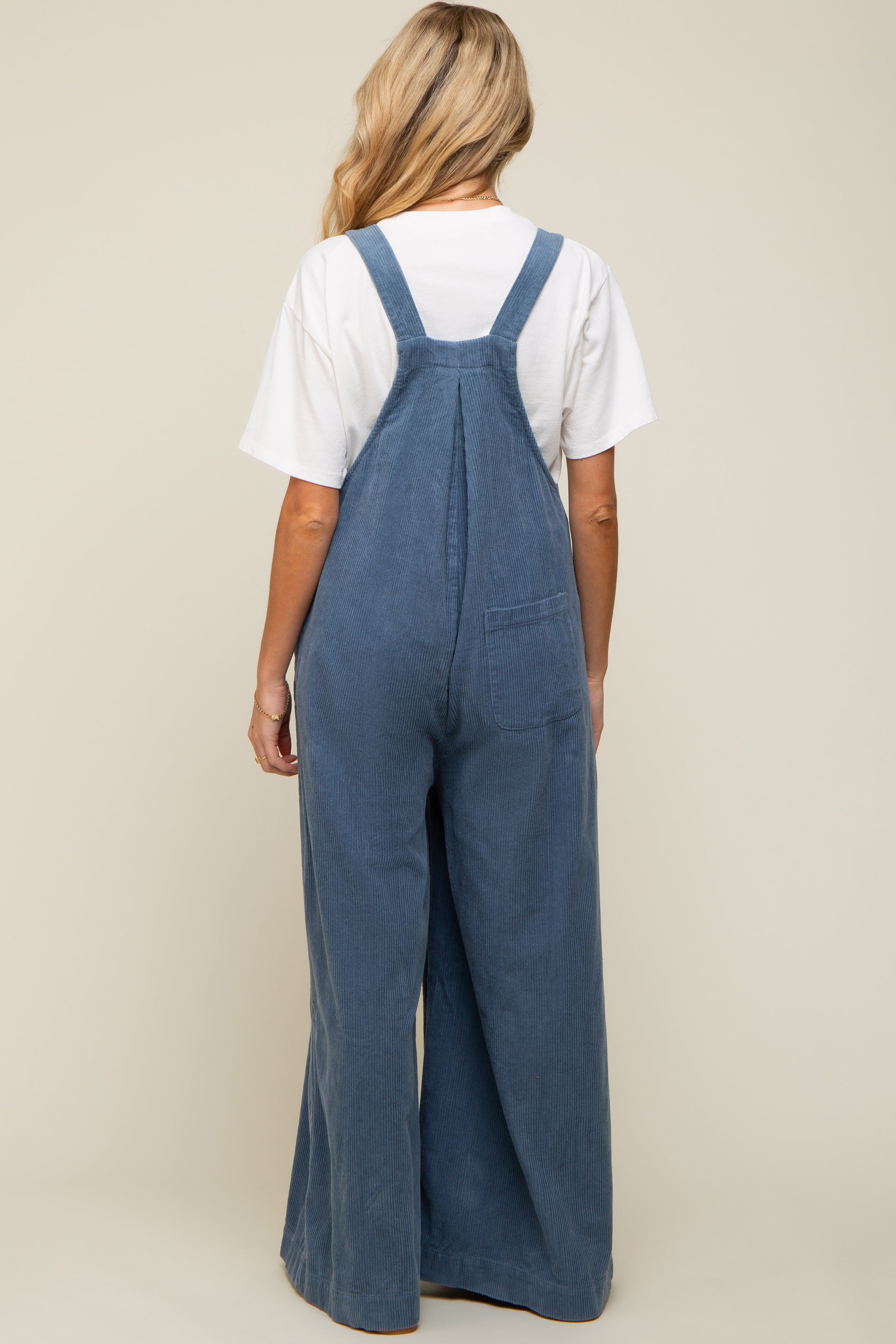 Blue Corduroy Front Pleated Wide Leg Maternity Overalls sold by Pinkblush product image thumbnail 3