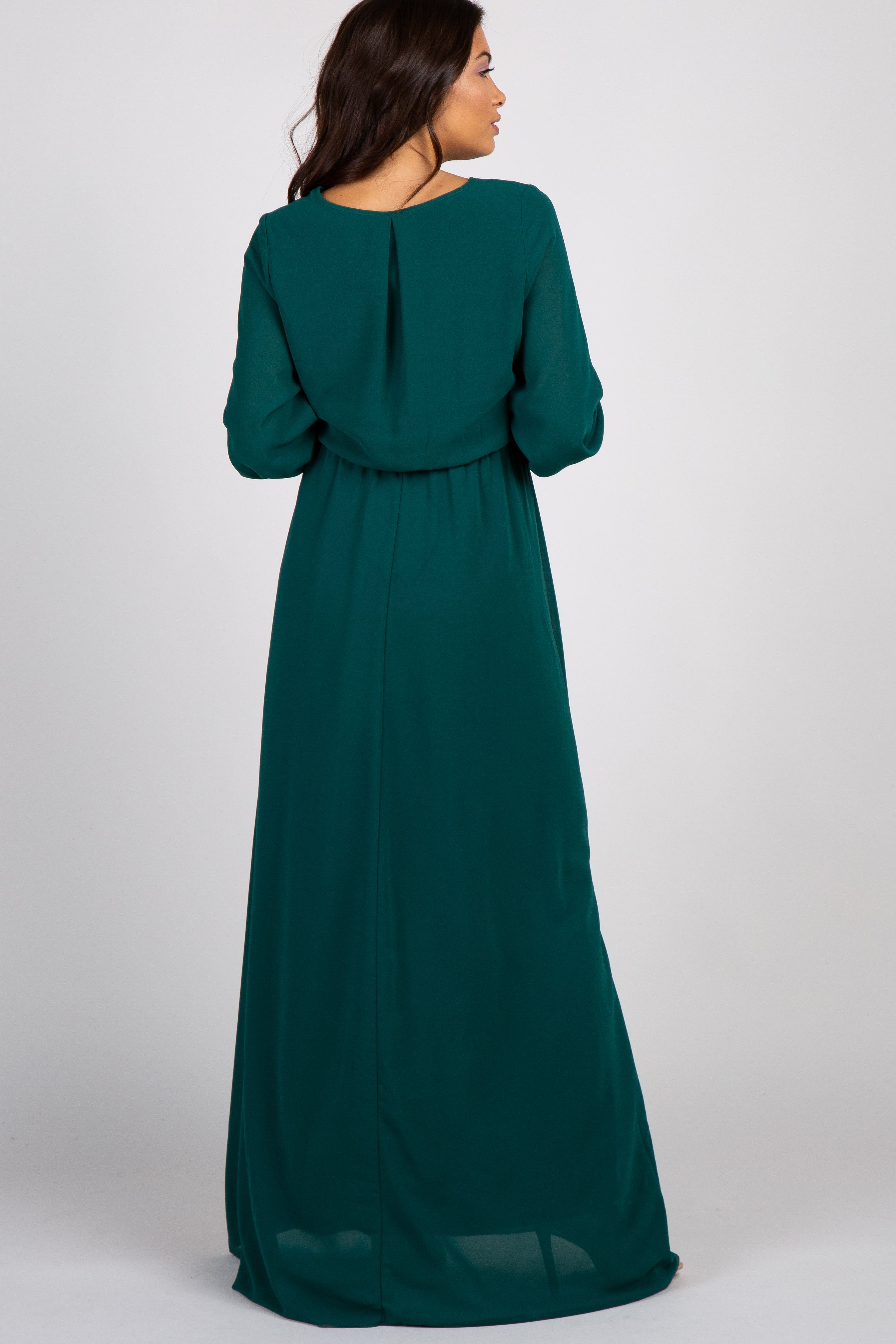 Green Chiffon Long Sleeve Pleated Maternity Maxi Dress sold by Pinkblush product image thumbnail 3