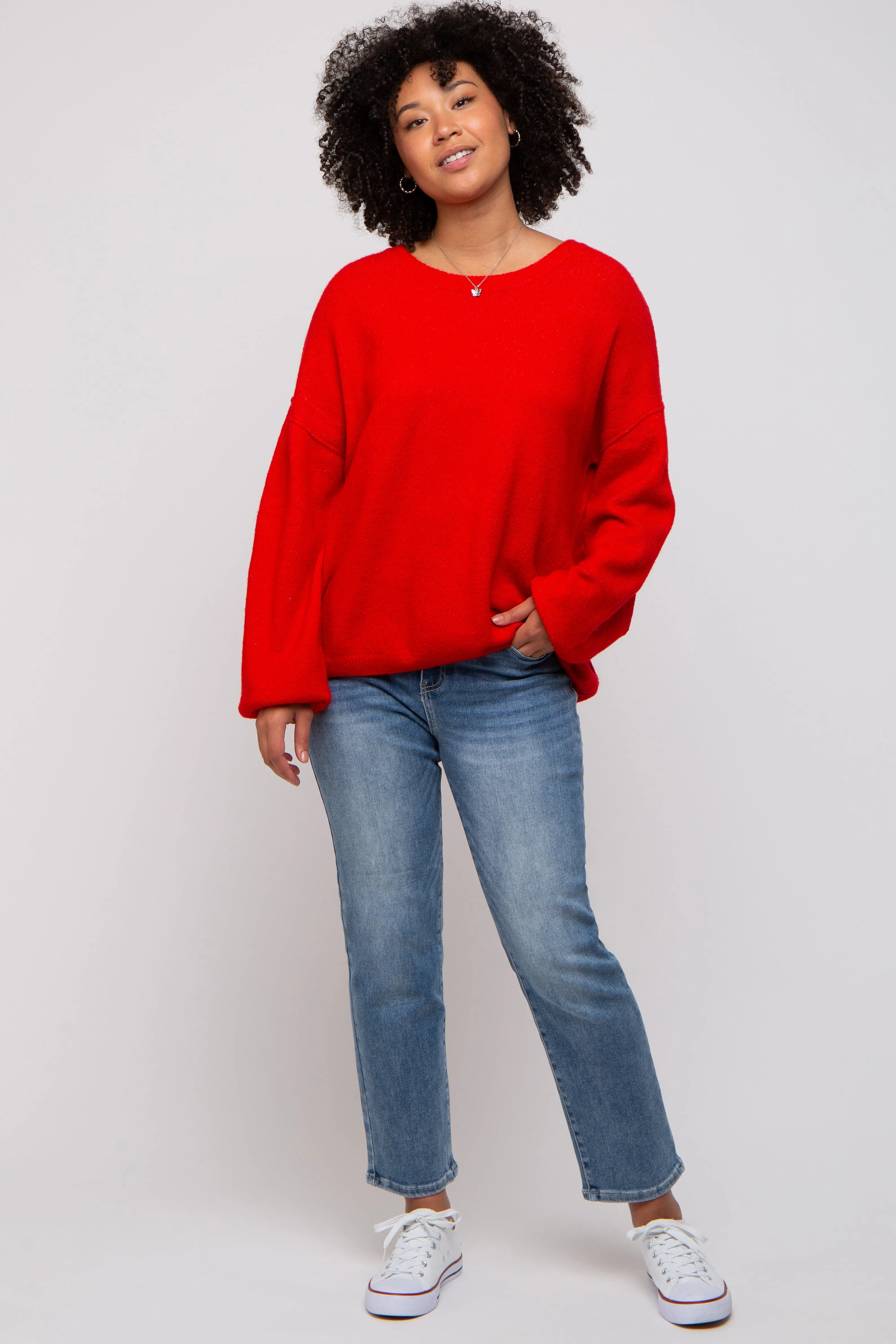 Red Basic Drop Shoulder Sweater sold by Pinkblush product image thumbnail 4