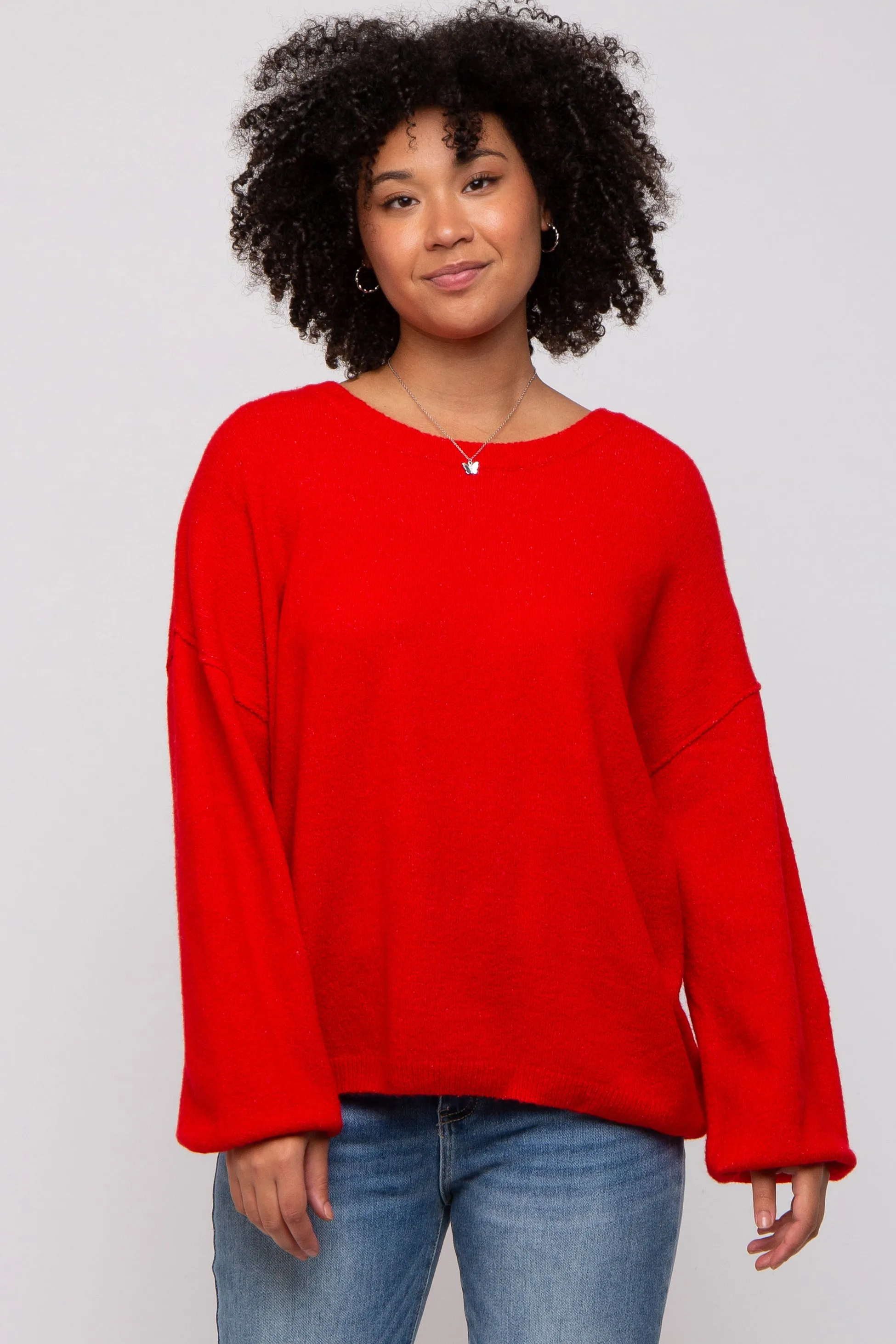 Red Basic Drop Shoulder Sweater sold by Pinkblush