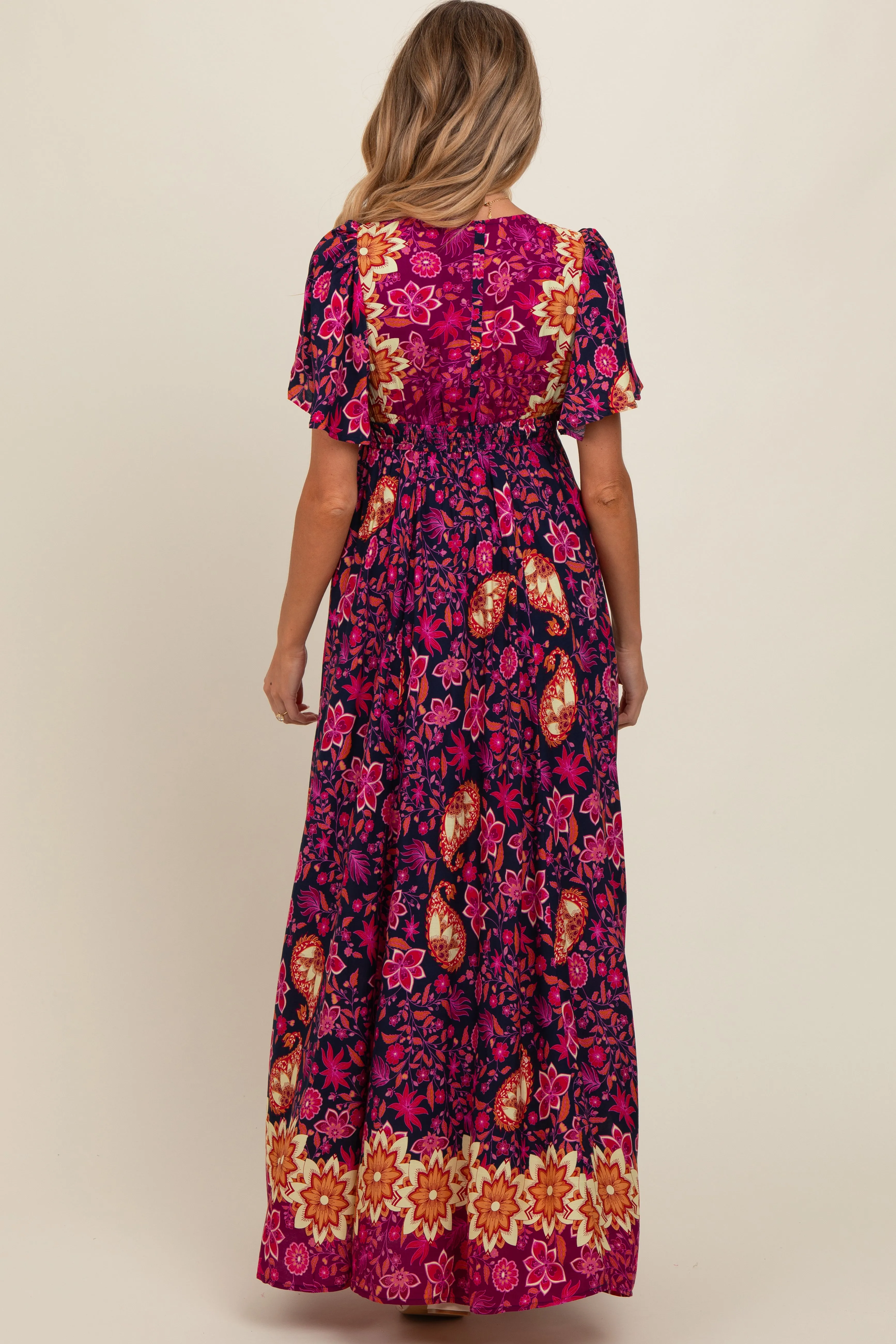 Navy Blue Mixed Floral Maternity Maxi Dress sold by Pinkblush product image thumbnail 3