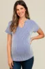 Royal Blue Ribbed Split Neckline Maternity Short Sleeve Top sold by Pinkblush