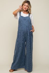 Blue Corduroy Front Pleated Wide Leg Maternity Overalls sold by Pinkblush