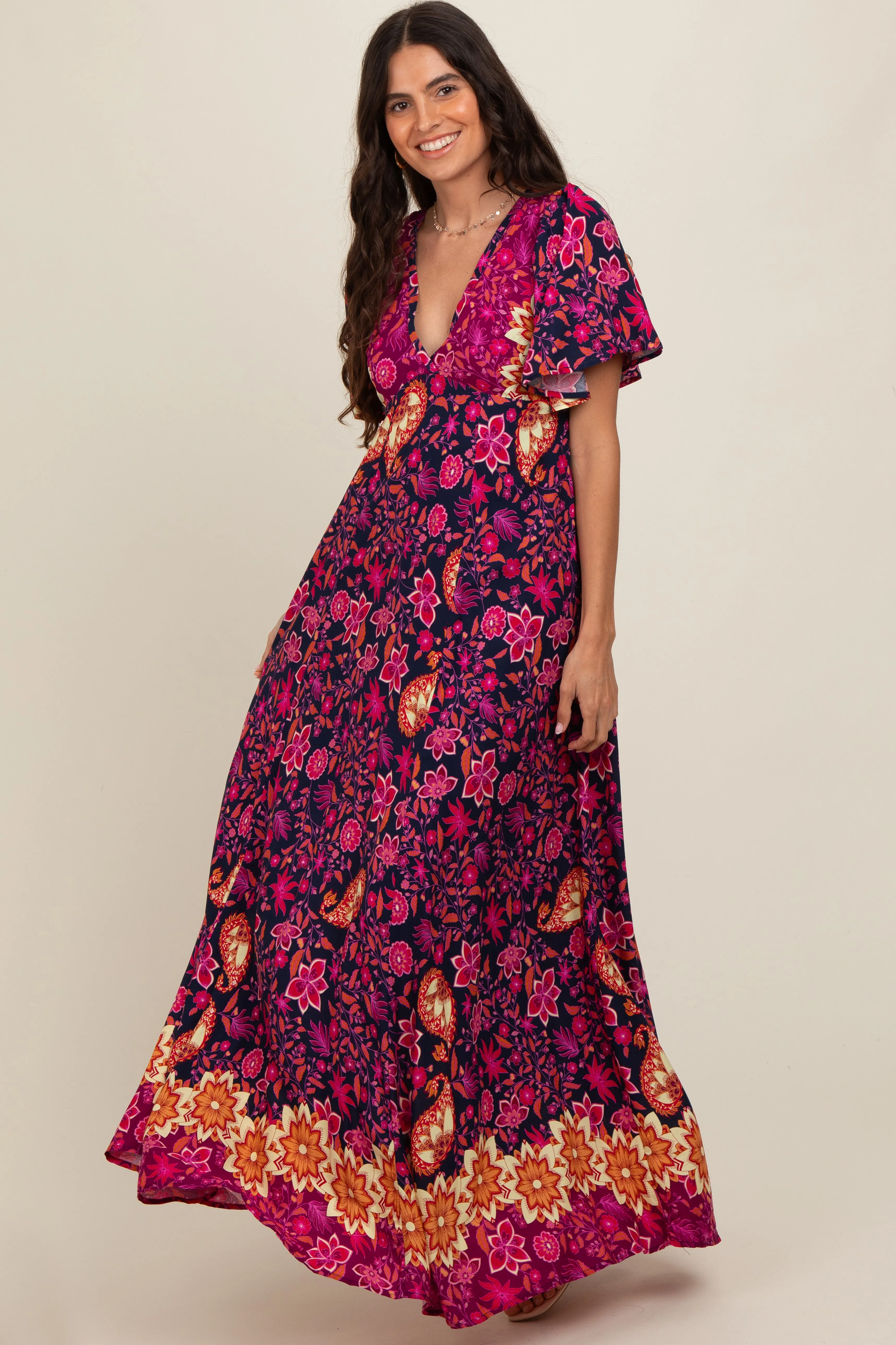 Navy Blue Mixed Floral Maternity Maxi Dress sold by Pinkblush product image thumbnail 4
