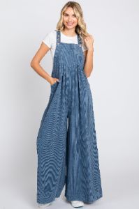 Blue Corduroy Front Pleated Wide Leg Maternity Overalls sold by Pinkblush