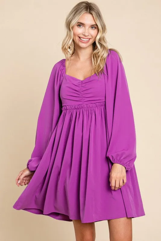 Purple Gathered Waist Long Sleeve Dress sold by Pinkblush