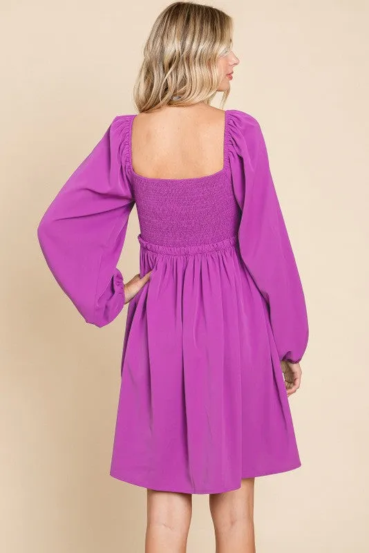 Purple Gathered Waist Long Sleeve Dress sold by Pinkblush product image thumbnail 2