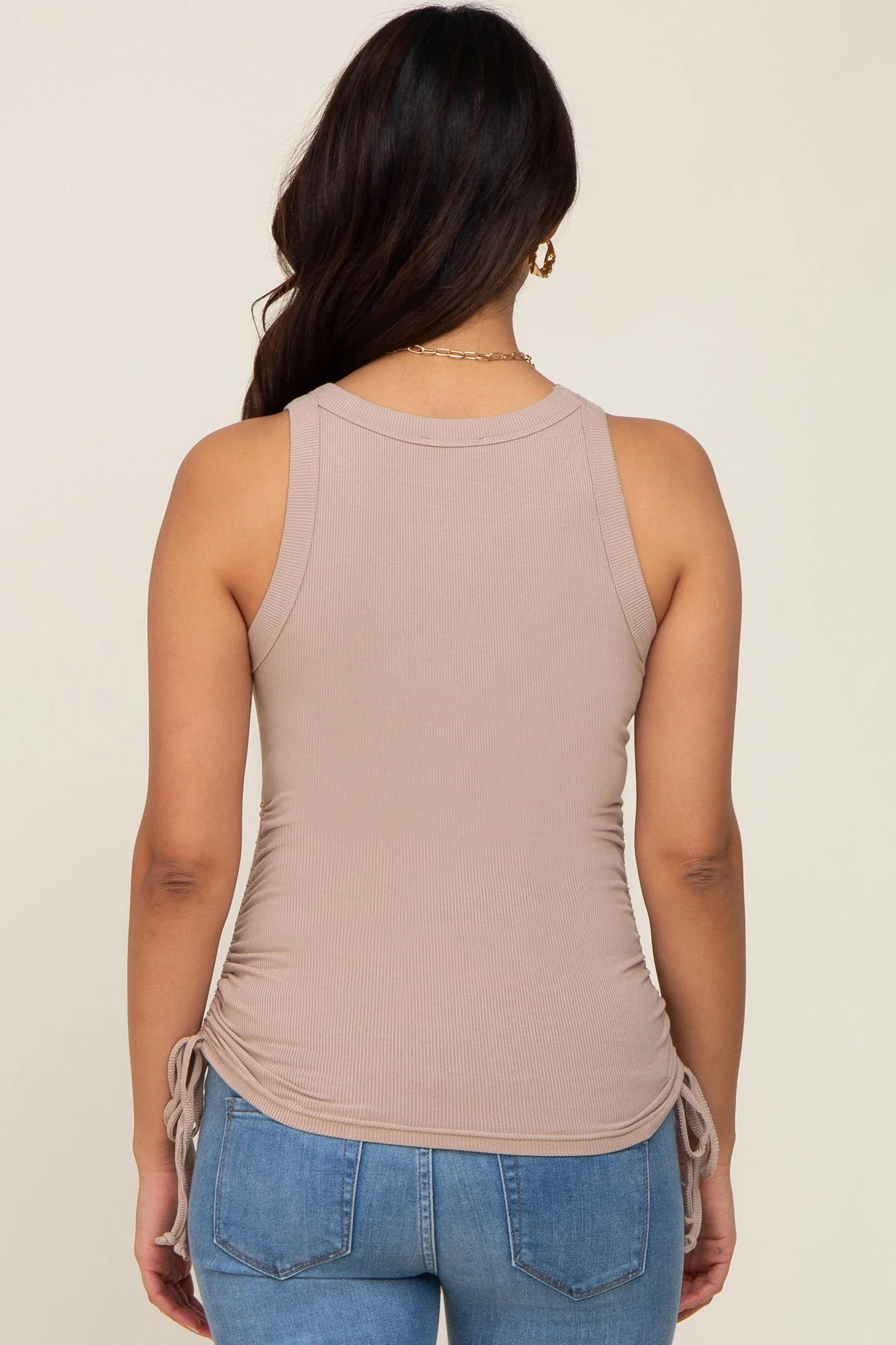 Taupe Ruched Tie Maternity Tank Top sold by Pinkblush product image thumbnail 3