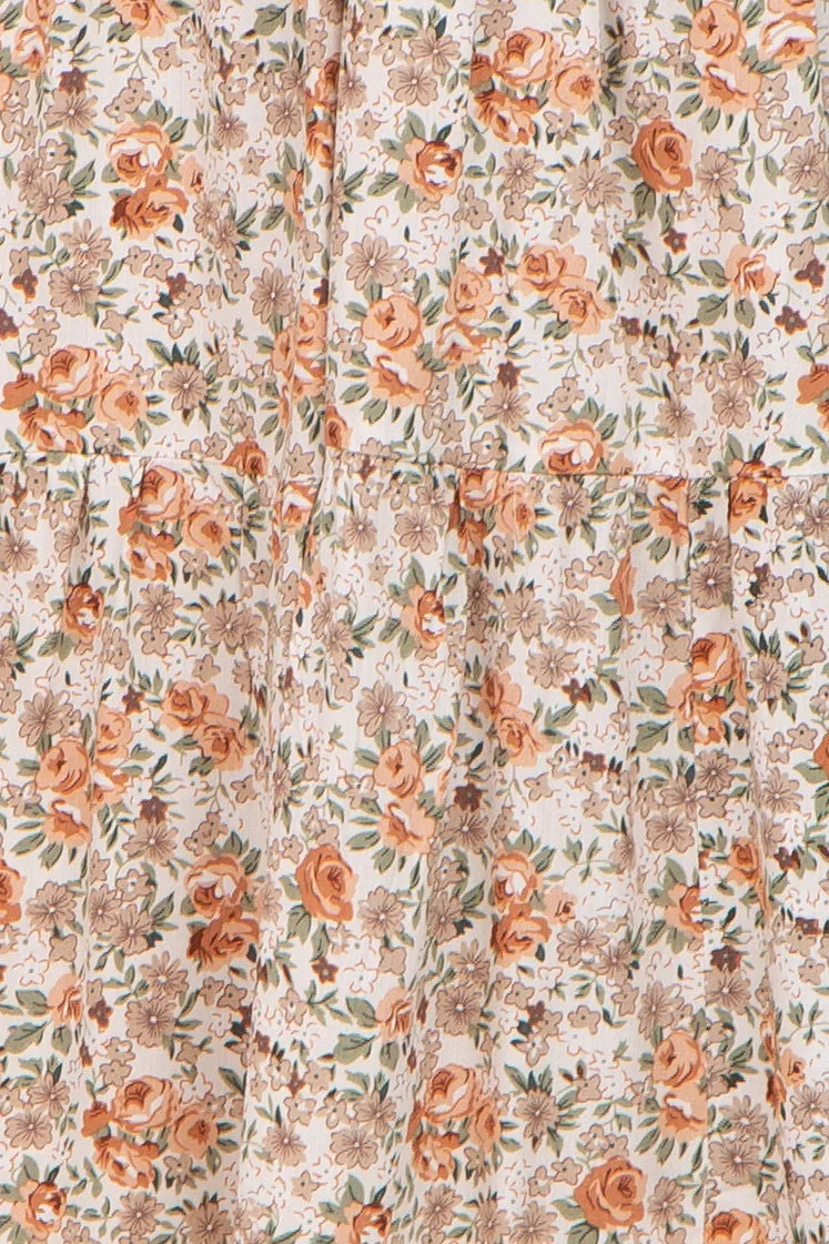 Taupe Floral Smocked Tiered Midi Dress sold by Pinkblush product image thumbnail 4