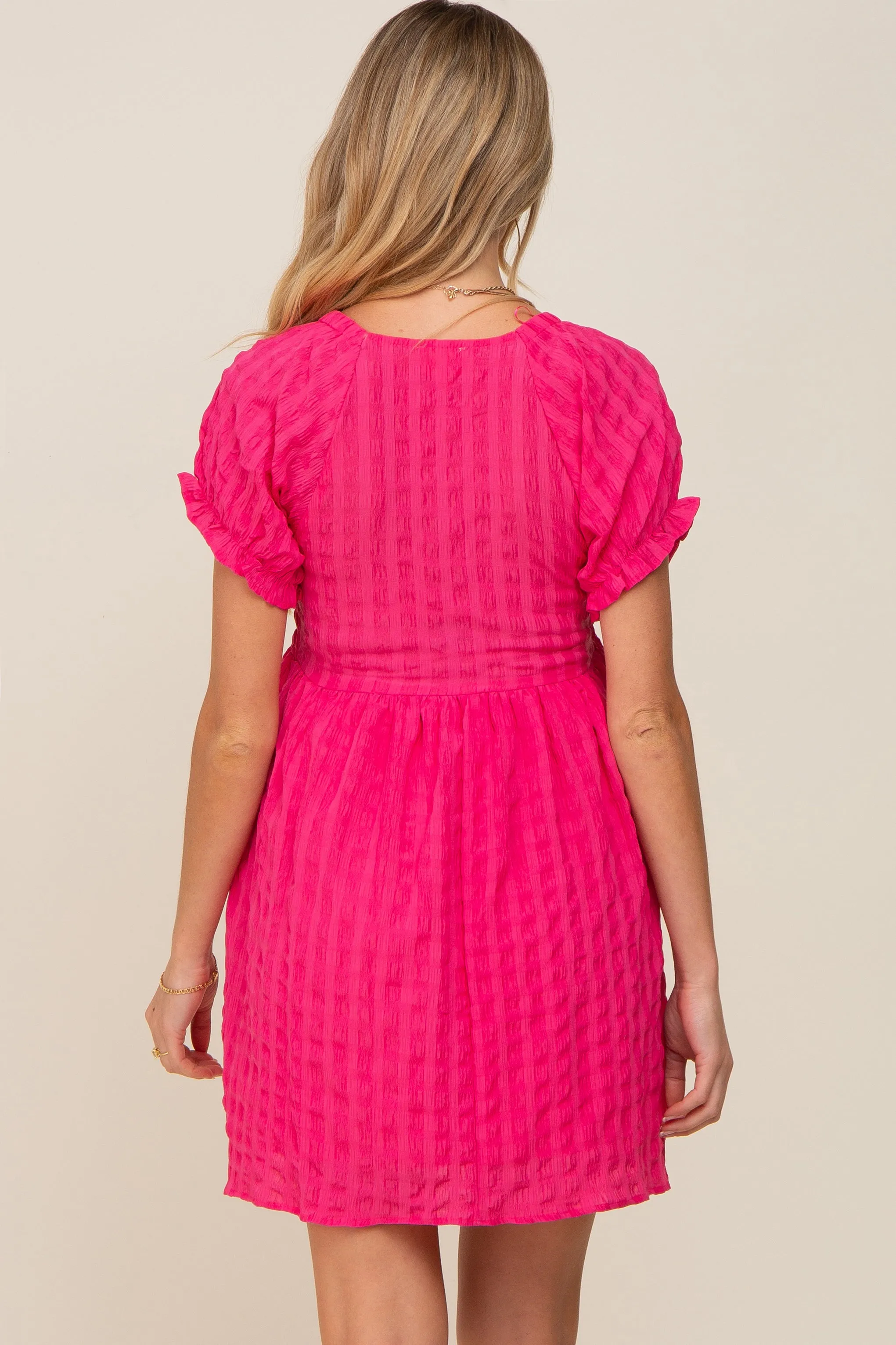 Fuchsia Smocked Textured V-Neck Maternity Dress sold by Pinkblush product image thumbnail 3