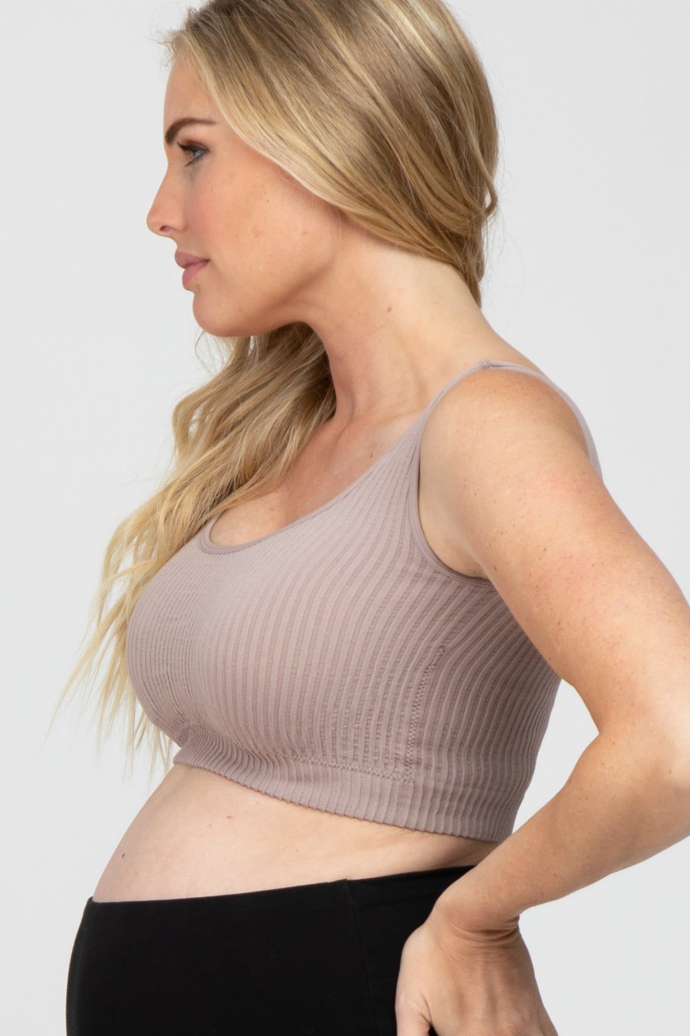 Mauve Ribbed Scoop Neck Seamless Maternity Sports Bra sold by Pinkblush product image thumbnail 3