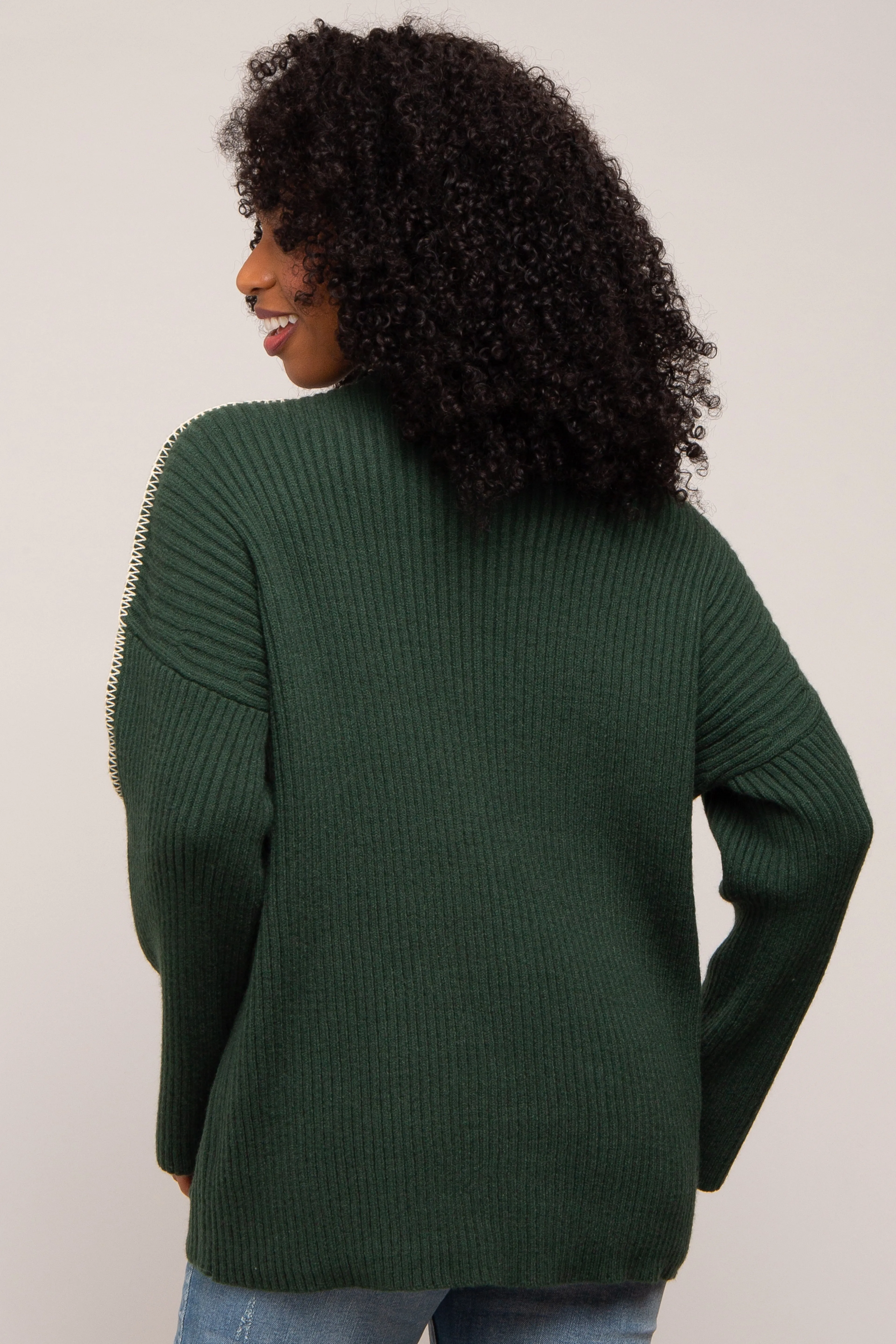 Forest Green Contrast Stitch Turtleneck Sweater sold by Pinkblush product image thumbnail 3