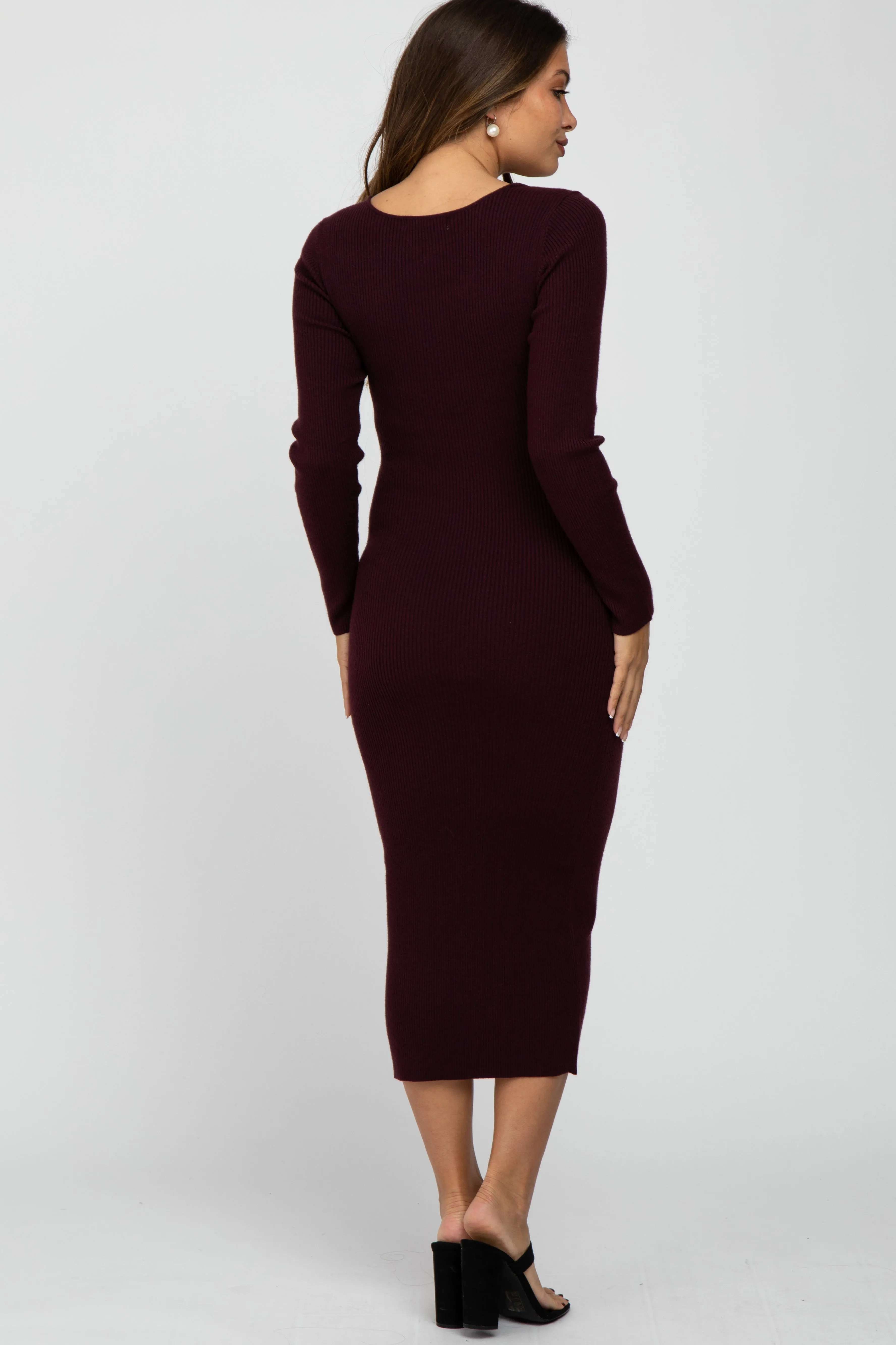 Plum Ribbed Strap Front Cutout Maternity Midi Dress sold by Pinkblush product image thumbnail 5