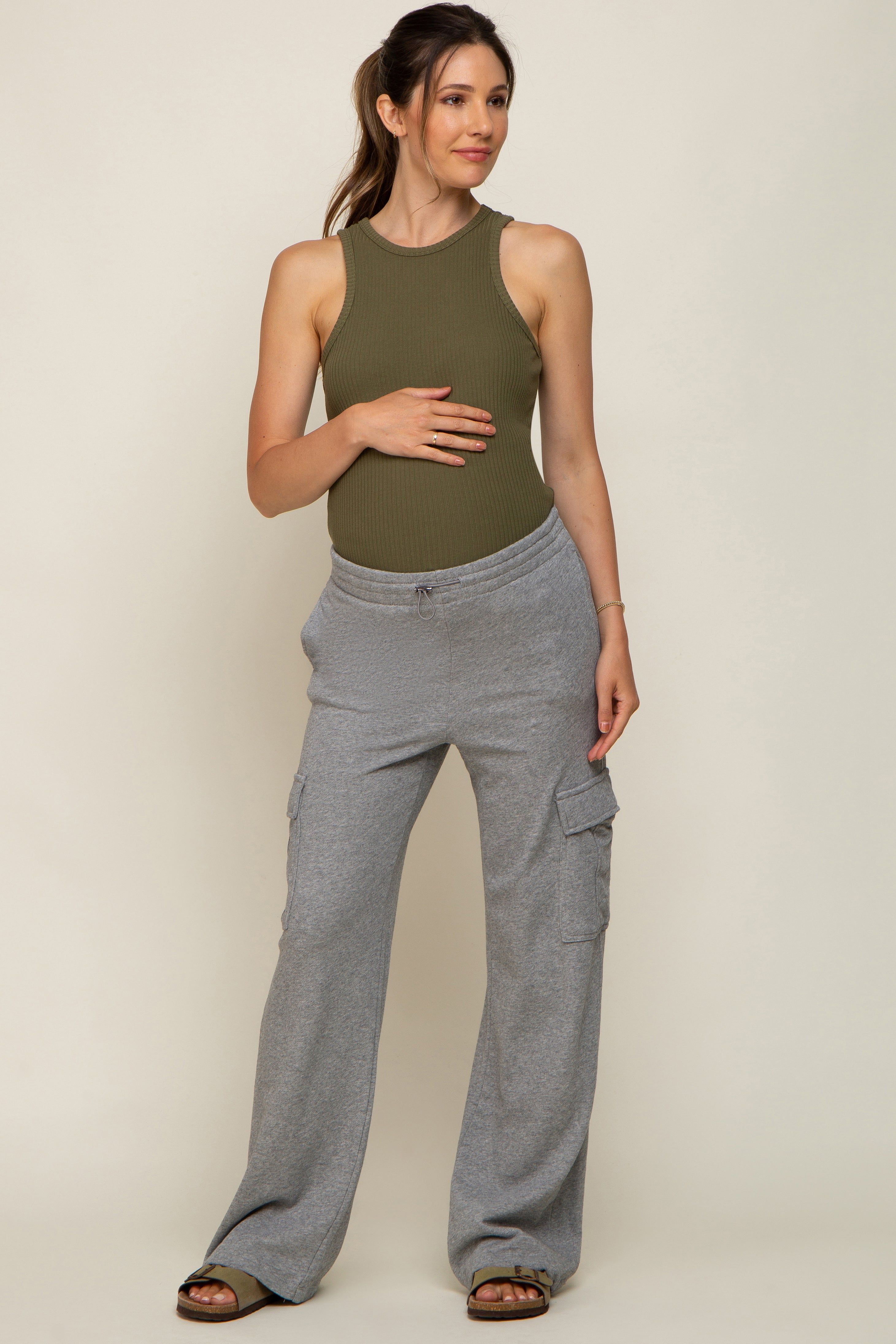 Grey Pocketed Maternity Lounge Pants sold by Pinkblush