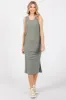 Olive Sleeveless Ribbed Ruched Dress sold by Pinkblush