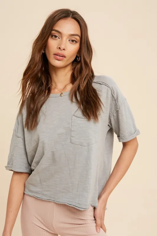 Chambray Garment Washed Short Sleeve Pocket Tee sold by Pinkblush