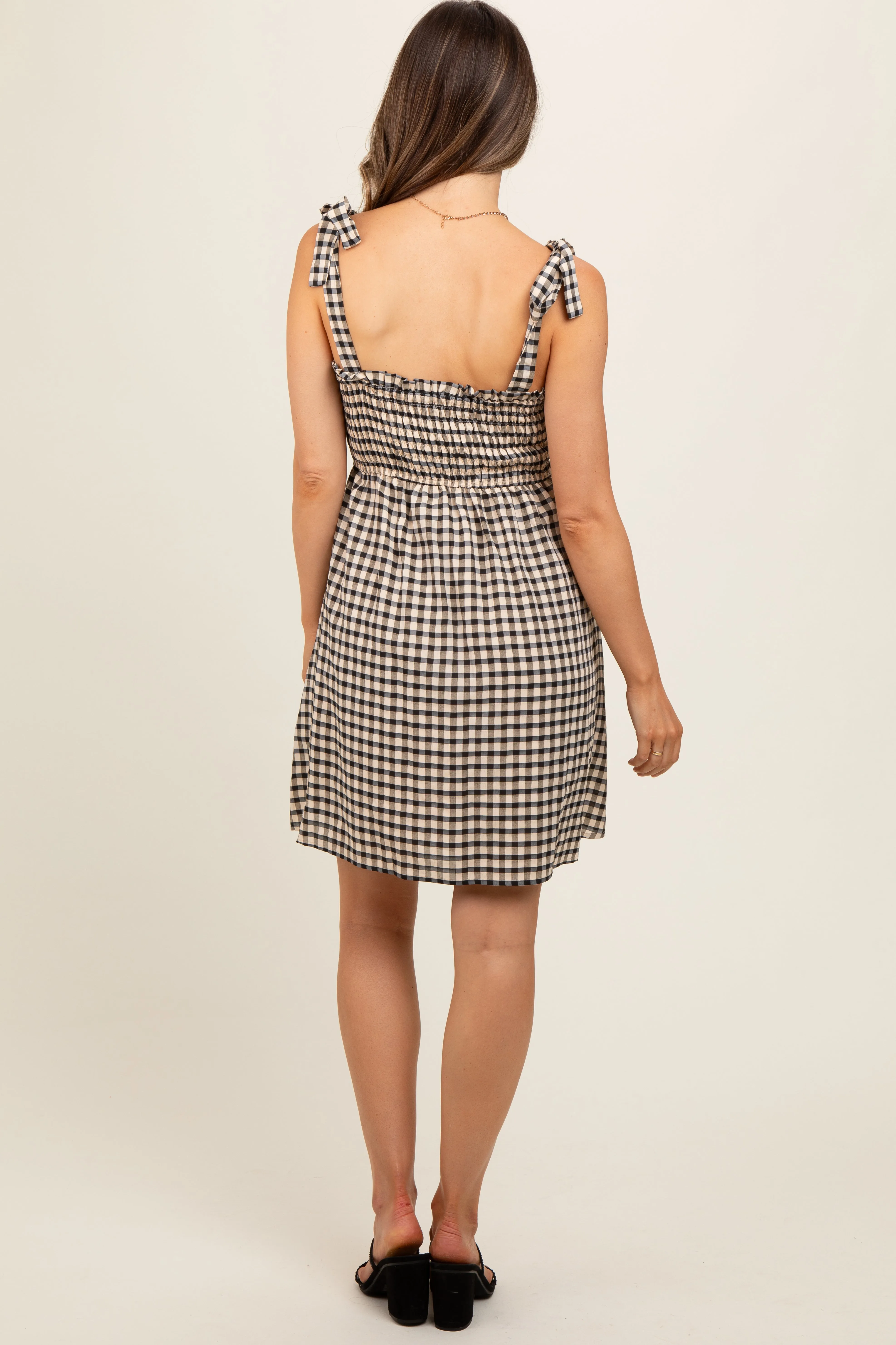 Black Gingham Shoulder Tie Maternity Dress sold by Pinkblush product image thumbnail 3