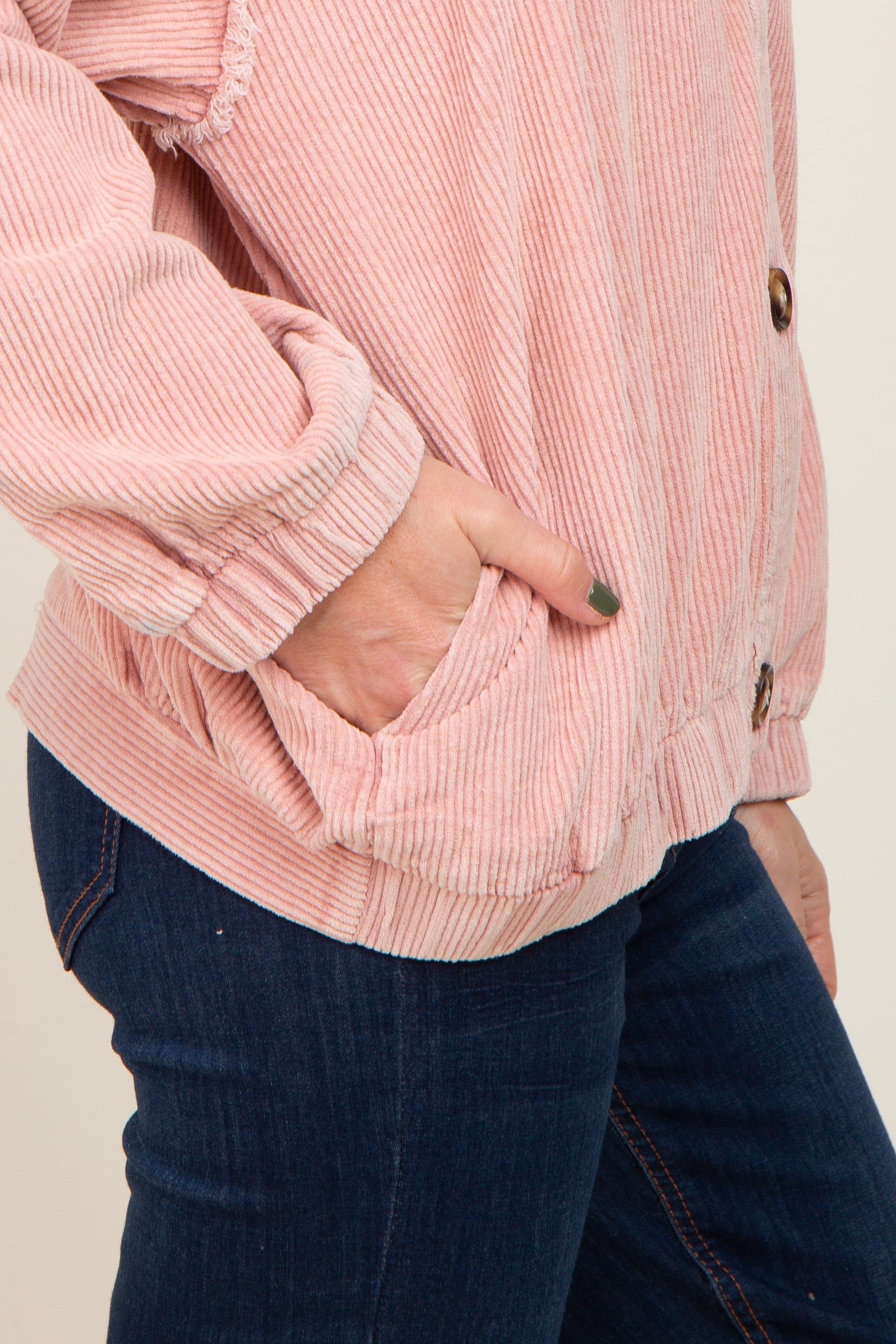 Light Pink Corduroy Button Up Hooded Jacket sold by Pinkblush product image thumbnail 4