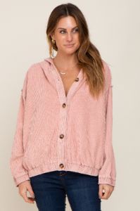 Light Pink Corduroy Button Up Hooded Jacket sold by Pinkblush