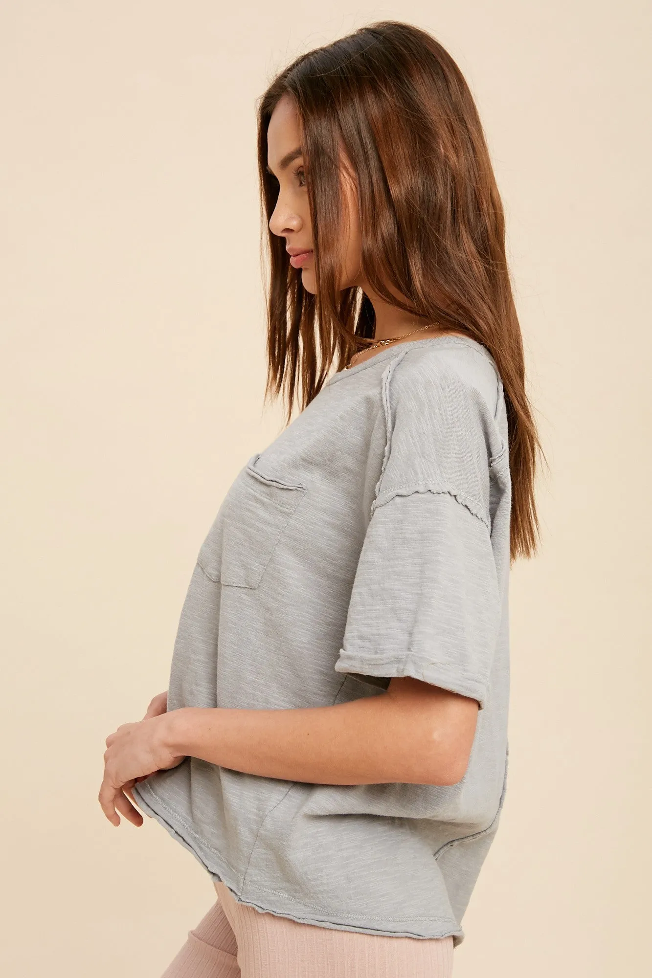 Chambray Garment Washed Short Sleeve Pocket Tee sold by Pinkblush product image thumbnail 2