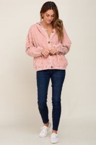 Light Pink Corduroy Button Up Hooded Jacket sold by Pinkblush